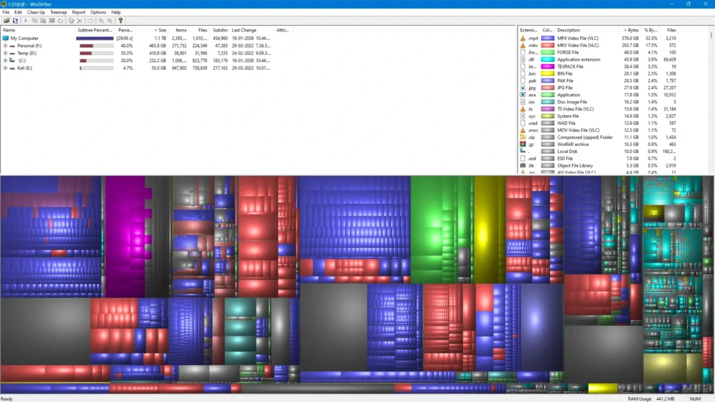 Completion popup confirming WinDirStat finished scanning the chosen volume or folder target